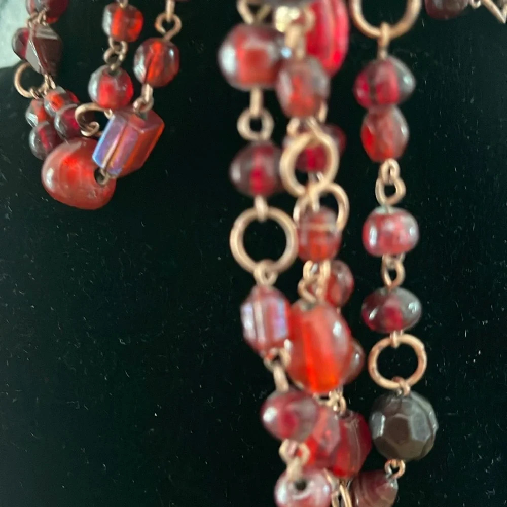 Beaded long necklace glass red boho casual - Picture 6 of 10